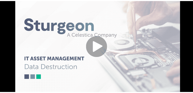 Sturgeon data destruction video thumbnail with technician working on circuit board